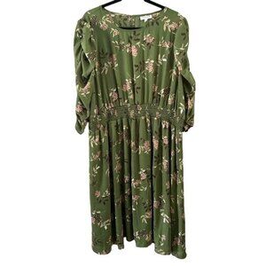 Studio B by Bobeau 3X Green Floral Dress